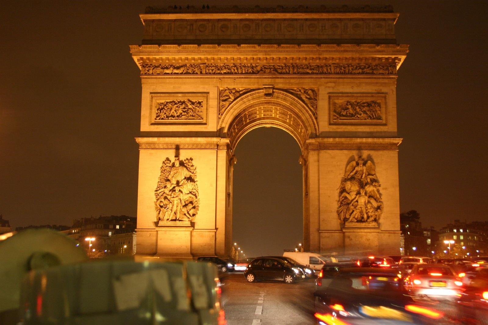 Iconic Arc de Triomphe monument in Paris, France.