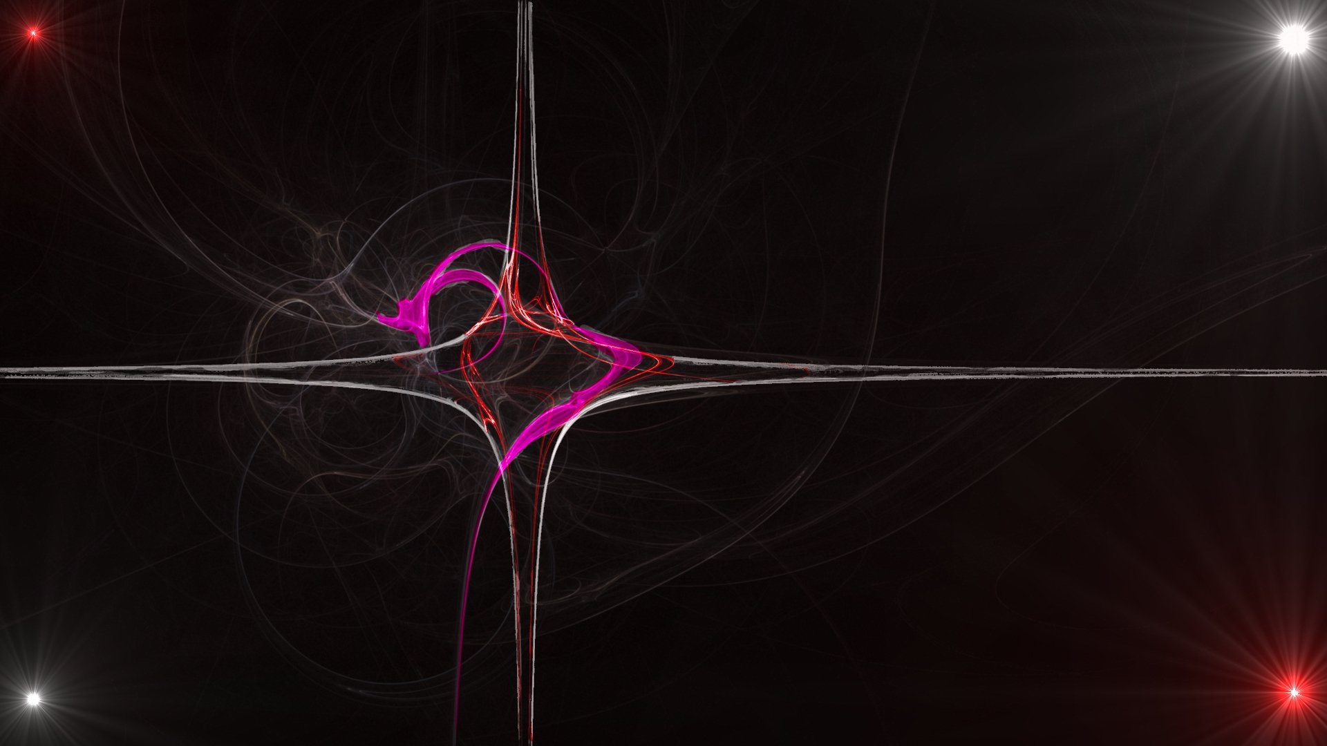 Abstract HD desktop wallpaper featuring dark tones with vibrant pink and subtle light streaks forming a star-like shape at the center.