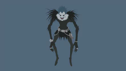 4K Ultra HD anime wallpaper featuring Ryuk from Death Note, depicted with dark, eerie details on a muted blue background for PC desktop display.