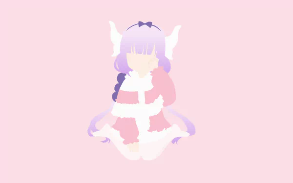 4K Ultra HD PC desktop wallpaper of Kanna Kamui (Miss Kobayashi's Dragon Maid), pastel illustration of her in a pink fluffy outfit sitting against a soft pink background.
