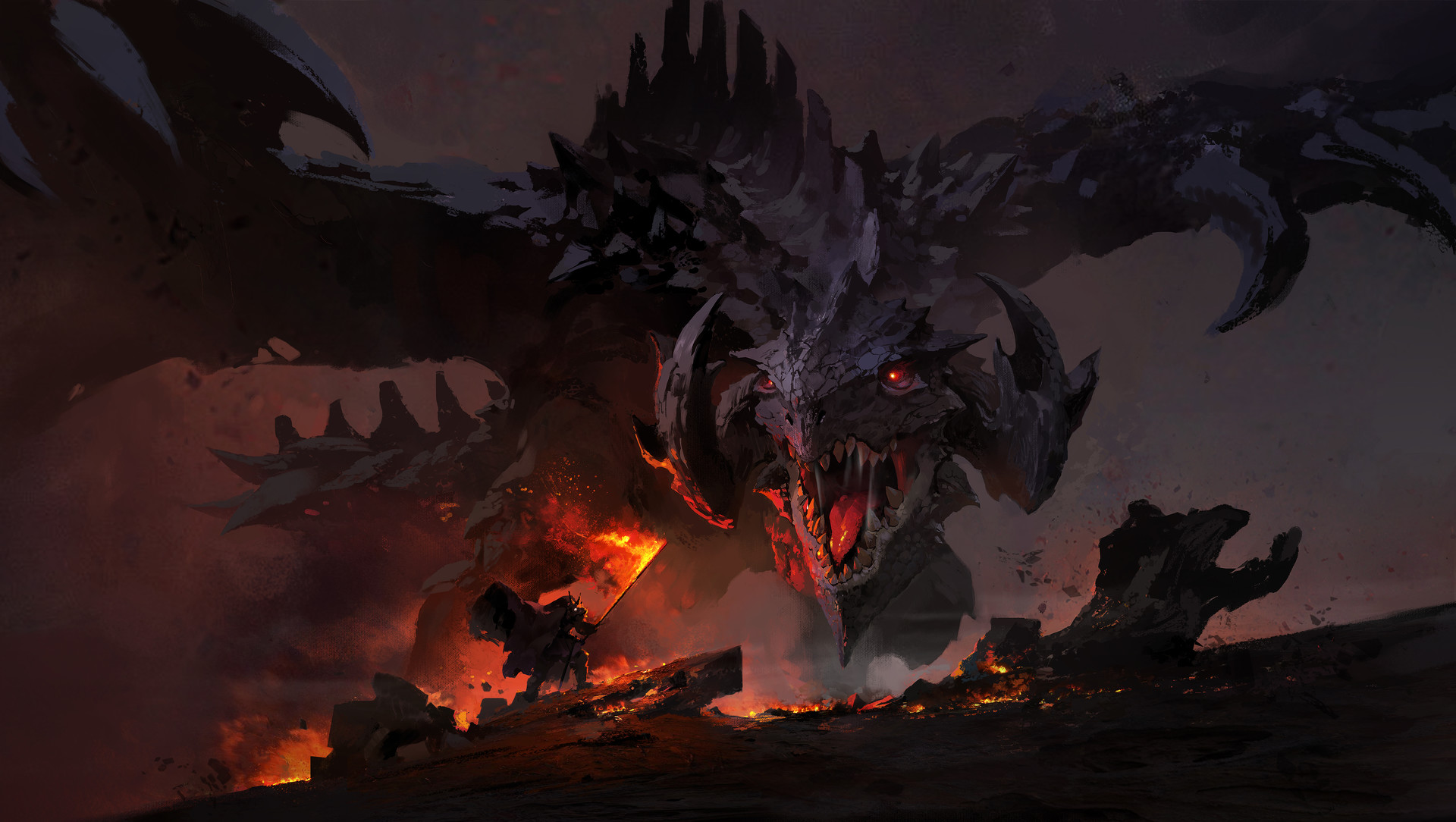 Download Battle Wyvern Horns Fire Fantasy Dragon HD Wallpaper