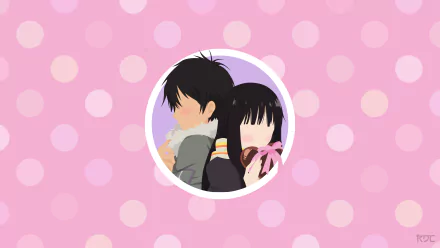 4K Ultra HD anime wallpaper featuring Shota Kazehaya and Sawako Kuronuma from Kimi Ni Todoke, set against a soft pink polka dot background.