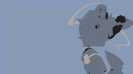 Minimalist 5K Ultra HD PC desktop wallpaper of Alphonse Elric in his armored form from Fullmetal Alchemist against a pale blue background.