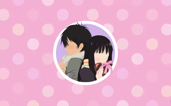 4K Ultra HD anime wallpaper featuring Shota Kazehaya and Sawako Kuronuma from Kimi Ni Todoke, set against a soft pink polka dot background.