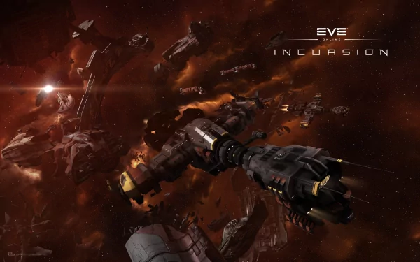 HD PC desktop wallpaper showcasing a Sci-Fi starship in EVE Online’s space setting during the Incursion event, featuring detailed textures and a deep cosmic backdrop.