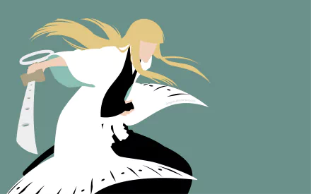 4K Ultra HD PC wallpaper of Shinji Hirako (Bleach): minimalist flat-color anime illustration of him swinging a sword, flowing blonde hair and white cloak on a teal backdrop.