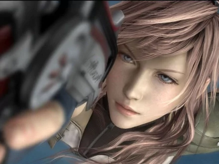 Close-up HD PC desktop wallpaper of Claire Farron from the video game Final Fantasy XIII, featuring her focused expression and detailed character design.