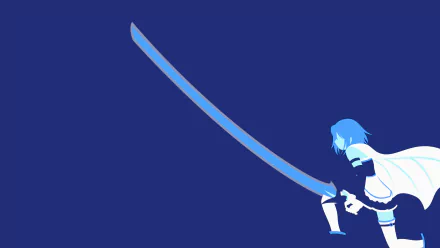 Sayaka Miki (Puella Magi Madoka Magica) anime 2K Quad HD PC desktop wallpaper: stylized blue silhouette kneeling with an oversized sword on a deep navy background.