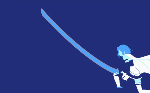Sayaka Miki (Puella Magi Madoka Magica) anime 2K Quad HD PC desktop wallpaper: stylized blue silhouette kneeling with an oversized sword on a deep navy background.
