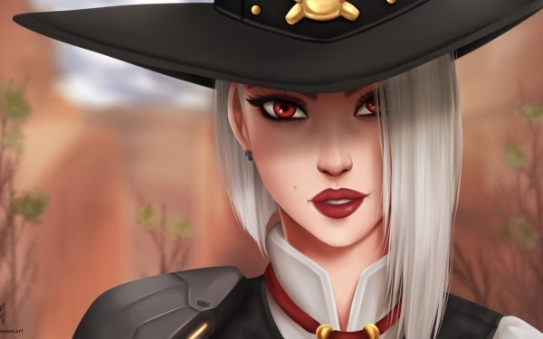Video Game Overwatch Face White Hair Red Eyes Lipstick Ashe HD Wallpaper | Background Image