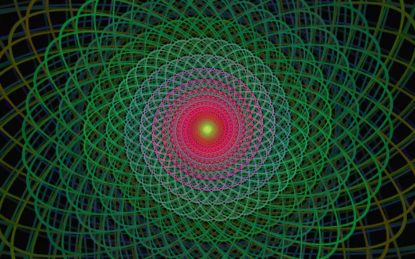 Abstract green geometric pattern with intricate overlapping lines and a glowing center, designed as a 4K Ultra HD PC desktop wallpaper and background.