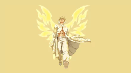 HD PC desktop wallpaper featuring Zeref Dragneel from the anime Fairy Tail, depicted with glowing yellow wings against a soft yellow background.