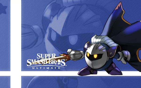 HD PC desktop wallpaper featuring Meta Knight from the video game Super Smash Bros. Ultimate, set against a blue background with the game logo.