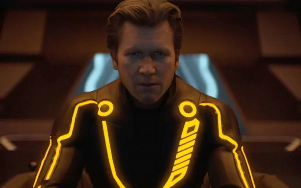 HD PC desktop wallpaper featuring a scene from Disney's TRON: Legacy with a character in a glowing, futuristic suit.