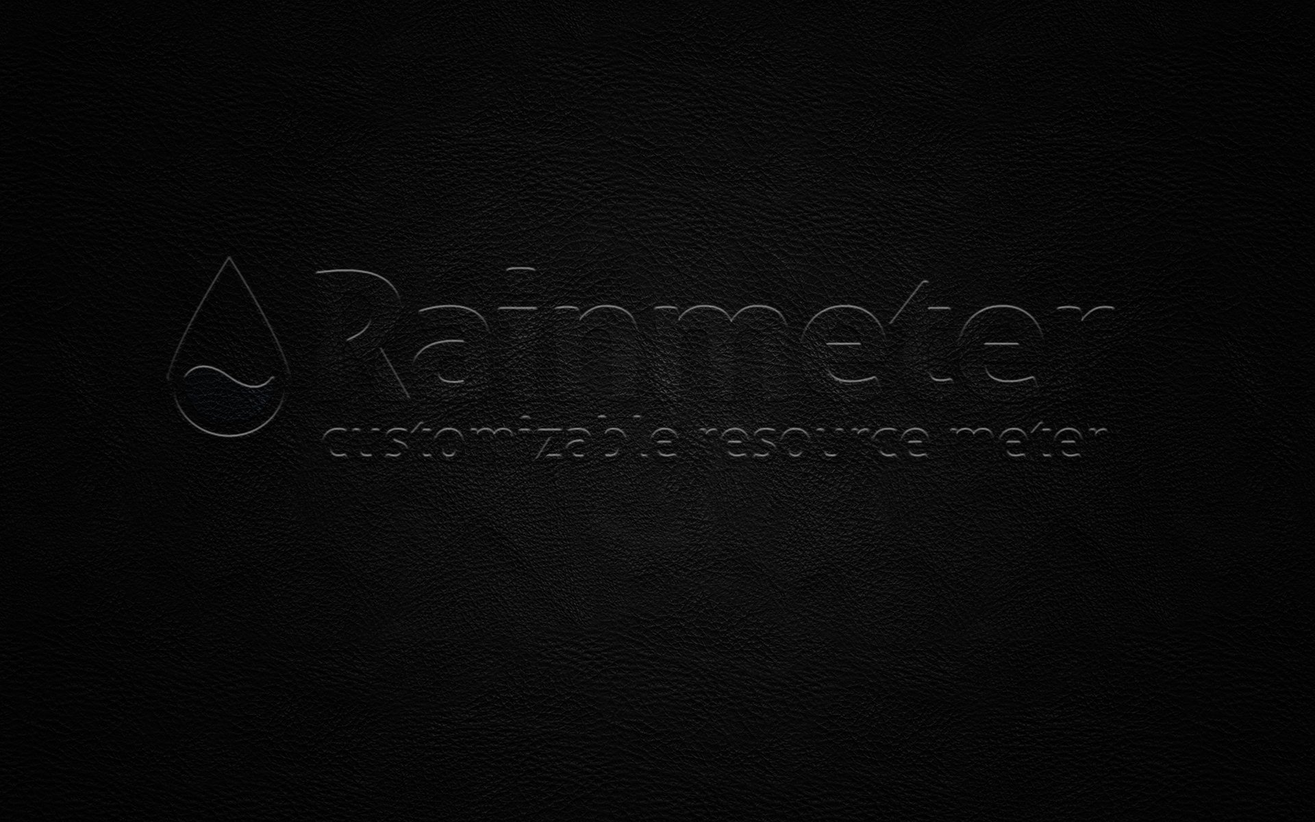 HD PC desktop wallpaper background: dark leather texture with embossed Rainmeter logo and 'customizable resource meter' tech branding, evoking customization and technology.