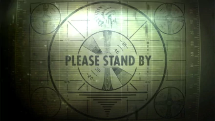 HD desktop wallpaper and background featuring a vintage 'Please Stand By' screen from the video game Fallout 3.
