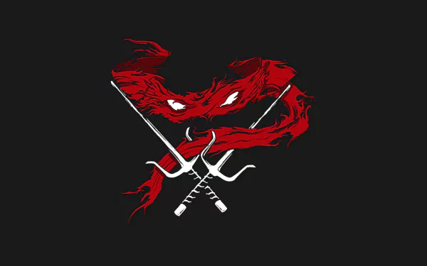 HD PC desktop wallpaper featuring Raphael from Teenage Mutant Ninja Turtles in a bold comic-style design with his signature sais crossed against a black background.