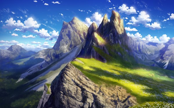 Anime Landscape Mountain Flower HD Wallpaper | Background Image
