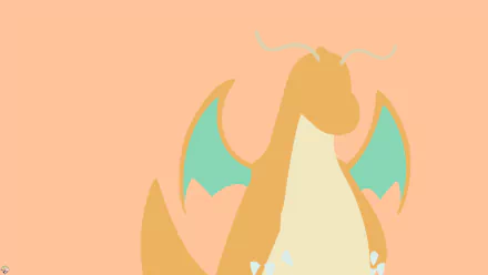 Stylized Dragonite (Pokémon) anime illustration on a peach background with mint wings — 4K Ultra HD PC desktop wallpaper and background.