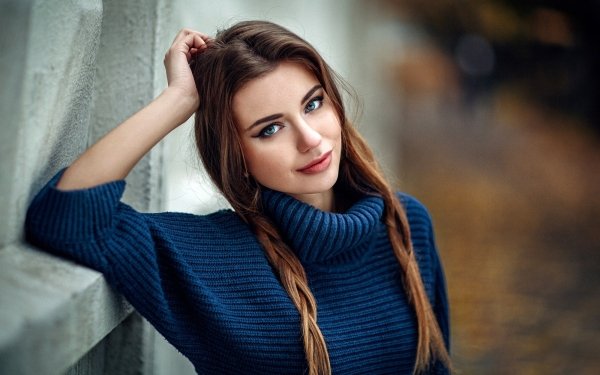 Women Model Depth Of Field Braid Blue Eyes Brunette HD Wallpaper | Background Image