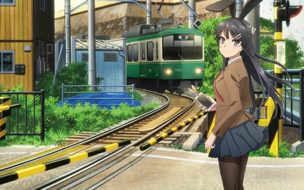 Anime Rascal Does Not Dream of Bunny Girl Senpai Mai Sakurajima Black Hair Bunny Ears Skirt School Uniform Pantyhose Long Hair HD Wallpaper | Background Image