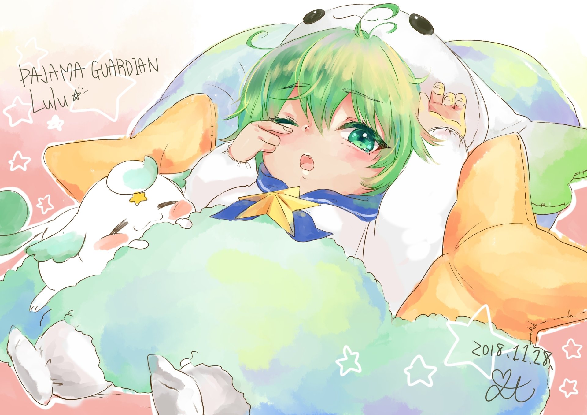 Whimsical Lulu (League of Legends) in a pastel starry costume with plush companions — 2K Quad HD PC desktop wallpaper and background, video game art.