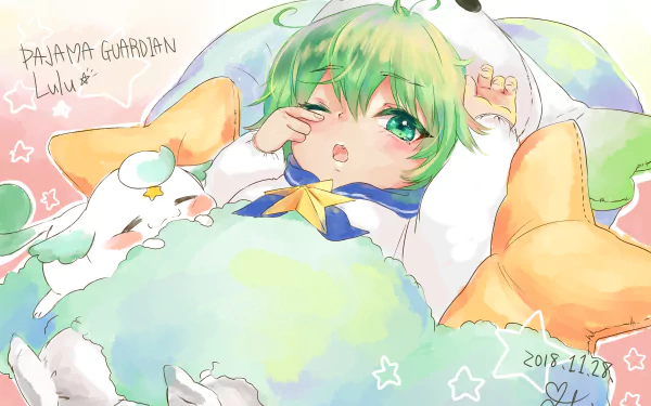 Whimsical Lulu (League of Legends) in a pastel starry costume with plush companions — 2K Quad HD PC desktop wallpaper and background, video game art.