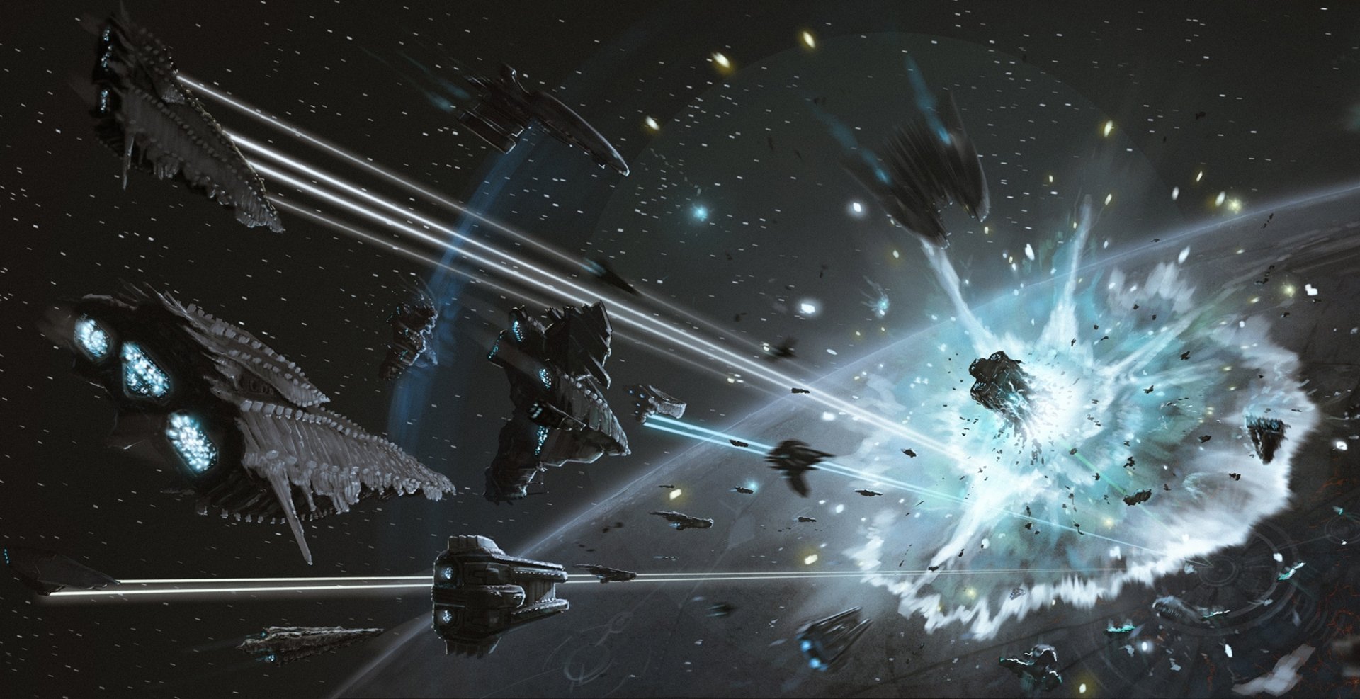 Download Battle Sci Fi Spaceship HD Wallpaper by Dmitrii Ustinov ...