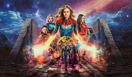 HD desktop wallpaper featuring characters from Avengers EndGame. 
