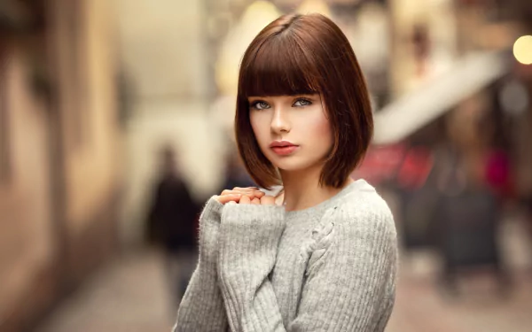 brunette short hair depth of field French model woman Marie Grippon HD Desktop Wallpaper | Background Image