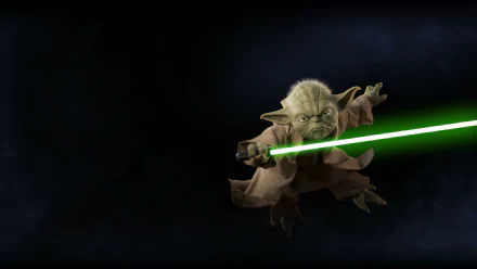 Yoda from Star Wars Battlefront II (2017) in action, wielding a green lightsaber against a dark background, rendered in 4K Ultra HD for PC desktop wallpaper.