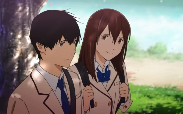 HD wallpaper featuring Sakura Yamauchi and Haruki Shiga from I Want To Eat Your Pancreas with a serene background.