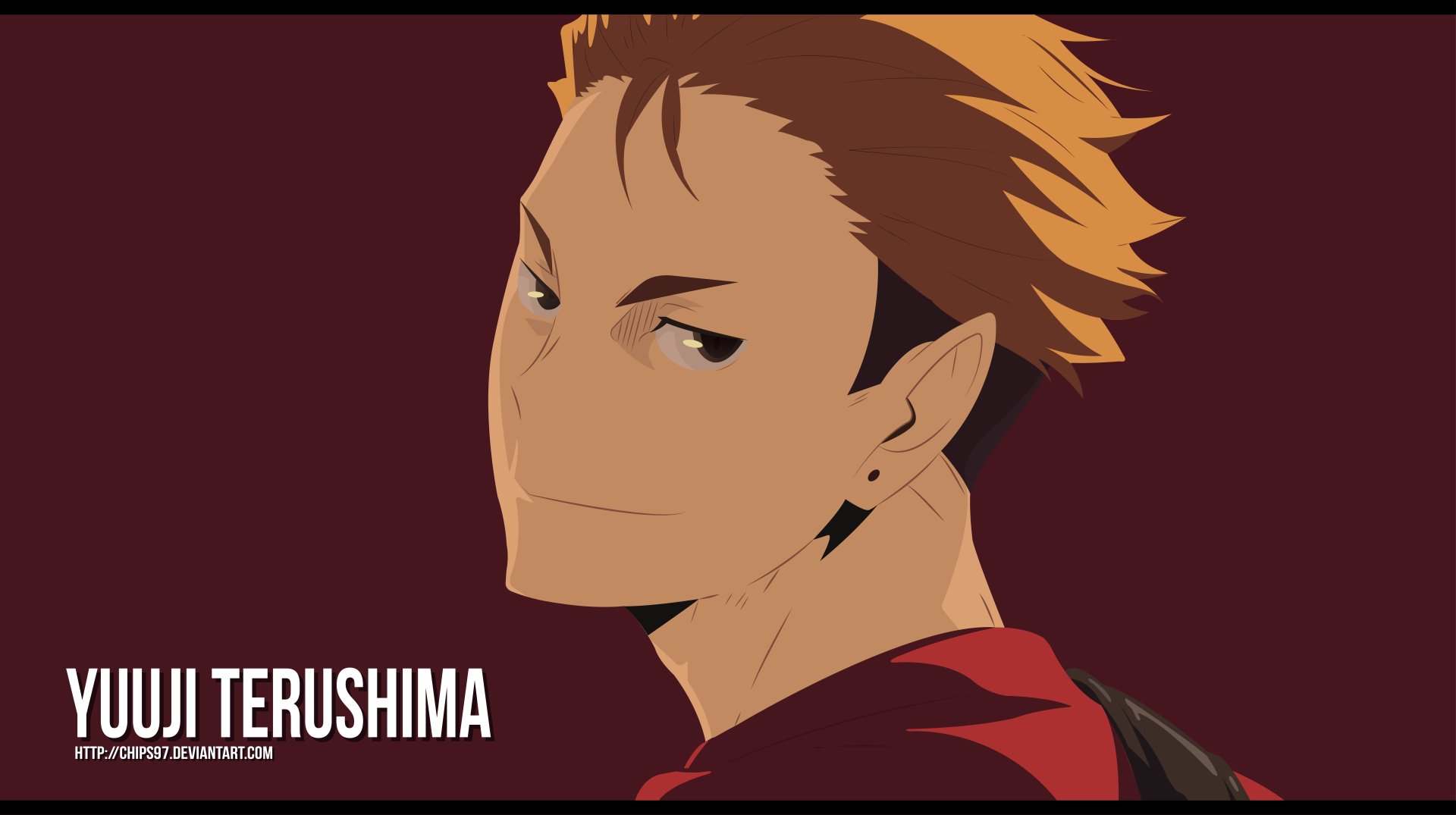 Yūji Terushima from the anime Haikyū!! depicted in an 8K Ultra HD desktop wallpaper with a confident expression and vibrant colors.