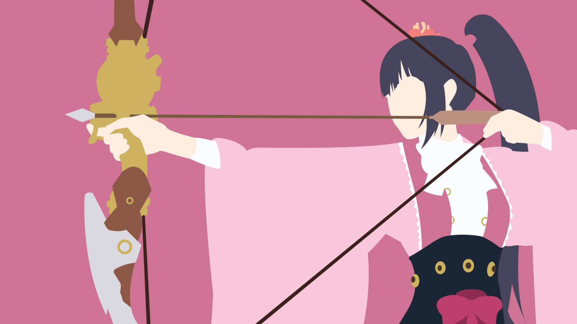 HD PC desktop wallpaper featuring Ayame Yomogawa from the anime Kabaneri of the Iron Fortress, depicted in a stylized minimalist art style with a bow and arrow.