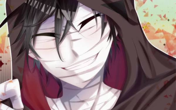 HD PC desktop wallpaper featuring Zack from the anime Angels of Death, showcasing his signature dark hooded look and mischievous smile against a vibrant background.