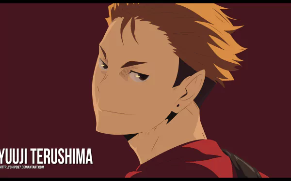 Yūji Terushima from the anime Haikyū!! depicted in an 8K Ultra HD desktop wallpaper with a confident expression and vibrant colors.