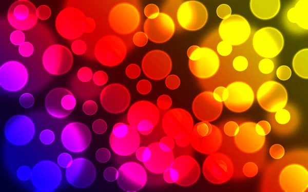 Artistic HD PC desktop wallpaper featuring vibrant multicolored bokeh circles blending from purple and blue to red and yellow.