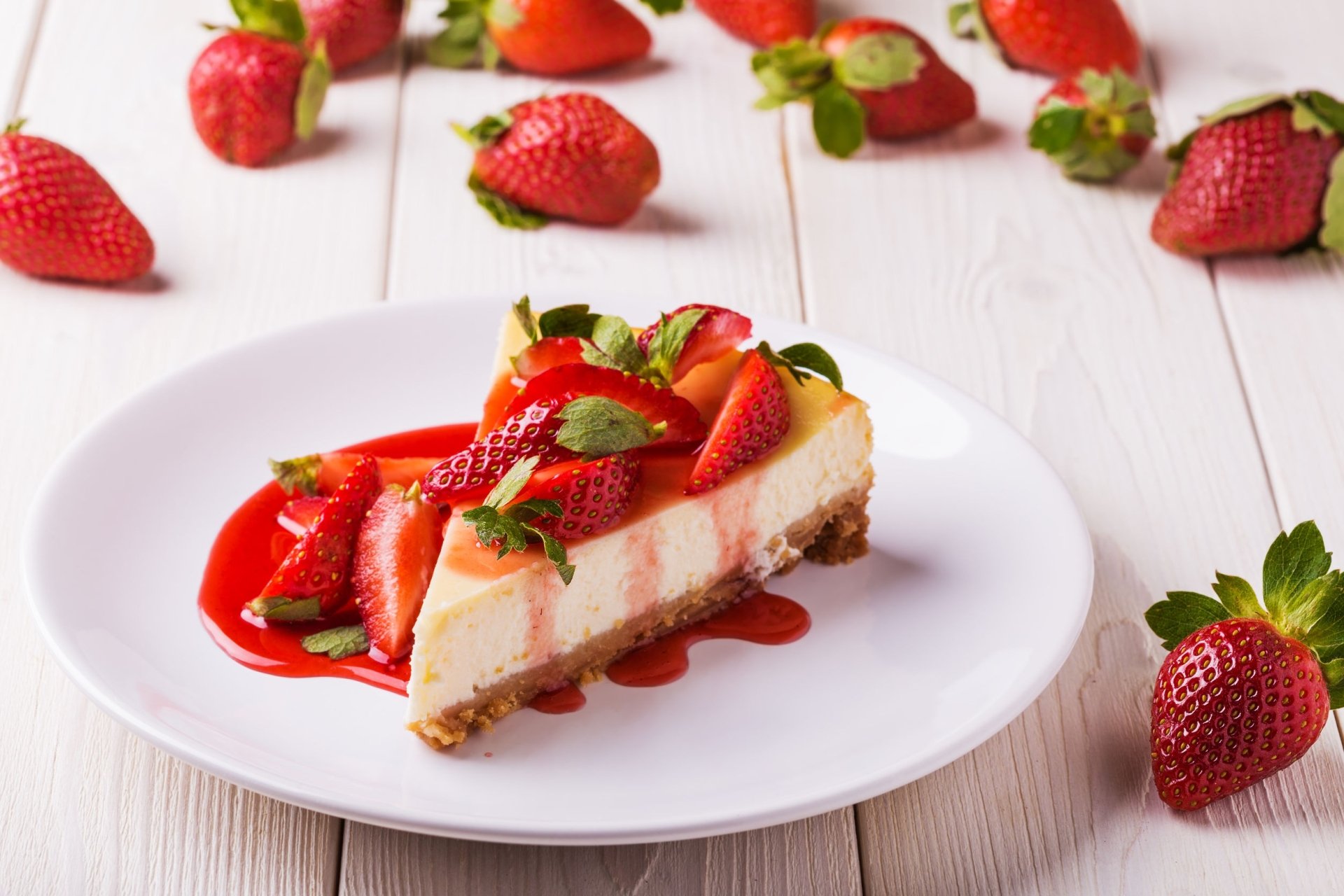 Download Still Life Strawberry Fruit Pastry Food Cheesecake HD Wallpaper