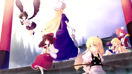 Yukari Yakumo Aya Shameimaru Marisa Kirisame Suika Ibuki Kasen Ibaraki Reimu Hakurei Anime Touhou HD Desktop Wallpaper | Background Image