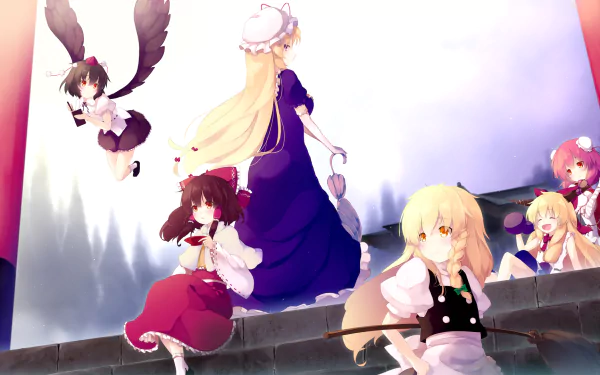 Yukari Yakumo Aya Shameimaru Marisa Kirisame Suika Ibuki Kasen Ibaraki Reimu Hakurei Anime Touhou HD Desktop Wallpaper | Background Image