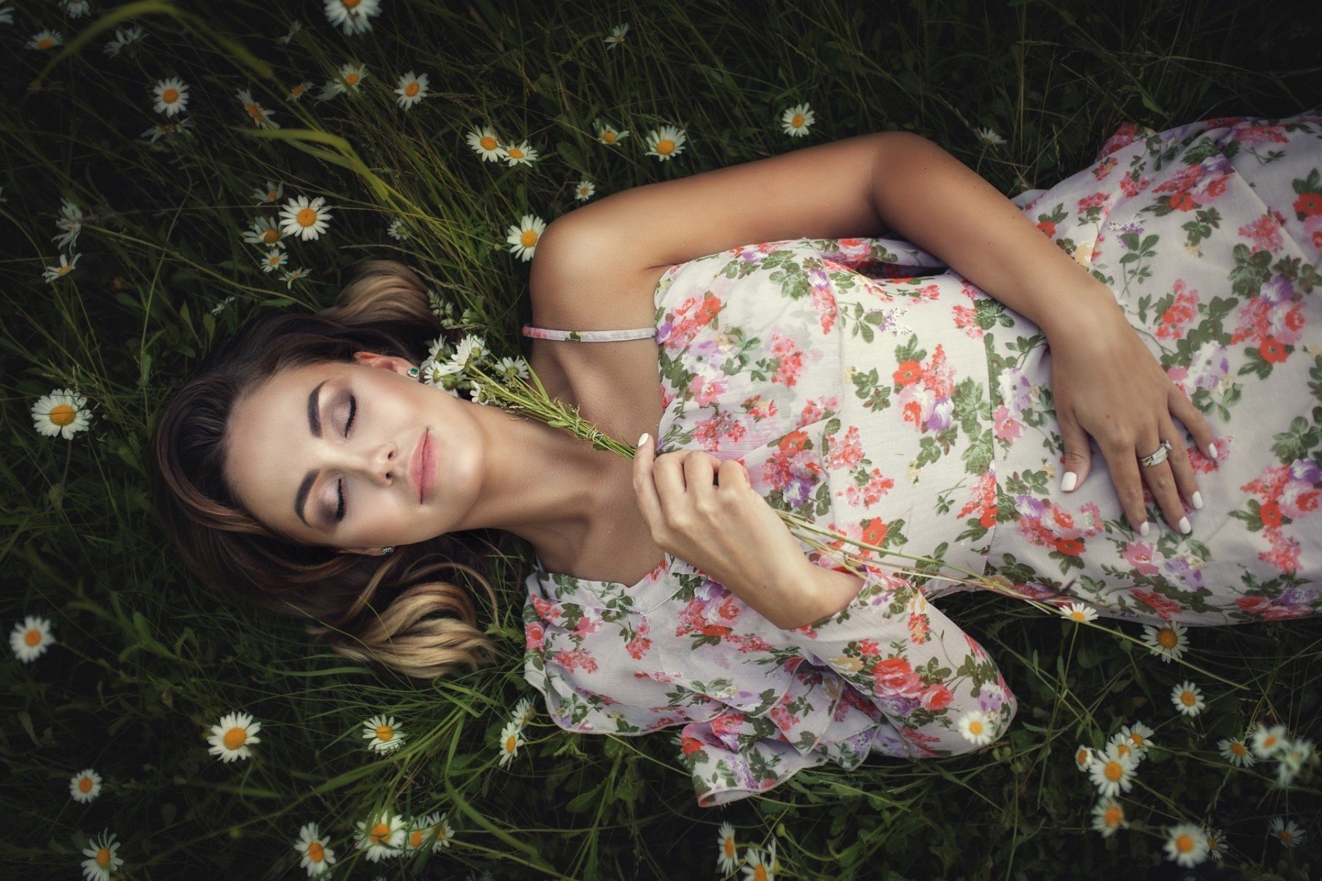 Download Brunette Dress Lying Down Model Woman Mood HD Wallpaper