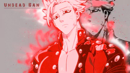 HD desktop wallpaper featuring Ban from the anime The Seven Deadly Sins, with Ban depicted in his iconic attire, set against a dynamic background with red and gray tones.