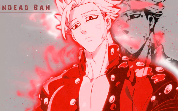 HD desktop wallpaper featuring Ban from the anime The Seven Deadly Sins, with Ban depicted in his iconic attire, set against a dynamic background with red and gray tones.