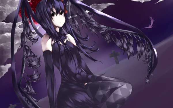 4K Ultra HD anime wallpaper featuring Homura Akuma and Homura Akemi from Puella Magi Madoka Magica with dark wings and a moody, night sky background.