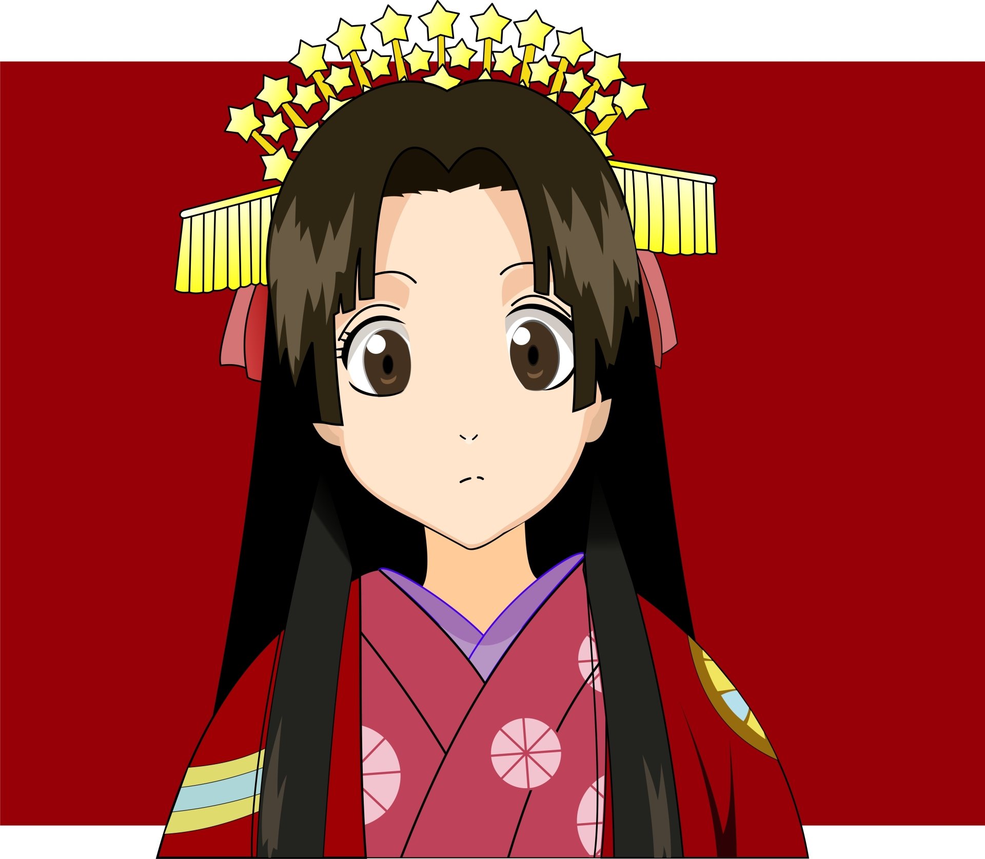 Tokugawa Soyo (Gintama) in a formal red kimono with gold hair ornaments on a solid crimson background — 4K Ultra HD PC desktop wallpaper.