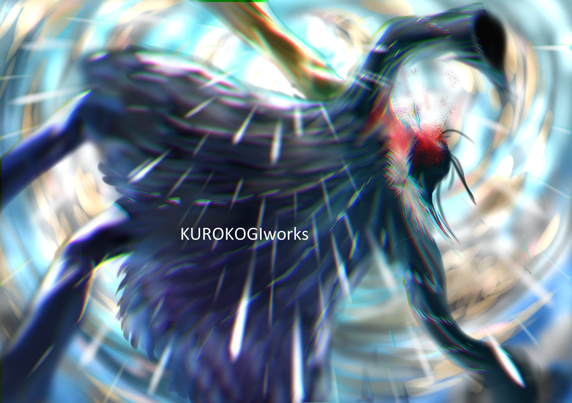 Dynamic blurred close-up of Crocodile (One Piece) amid swirling sand and light — anime 2K Quad HD PC desktop wallpaper/background.