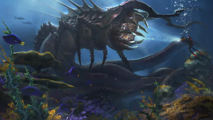 creature diving underwater fantasy sea monster HD Desktop Wallpaper | Background Image
