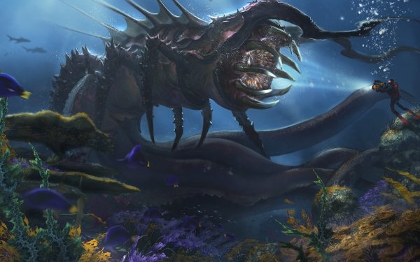 Fantasy Sea Monster Underwater Diving Creature HD Wallpaper | Background Image