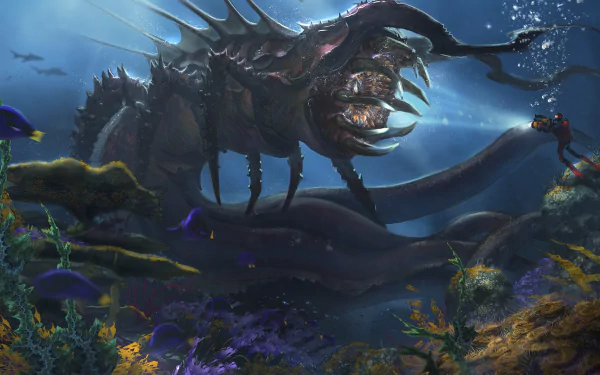 creature diving underwater fantasy sea monster HD Desktop Wallpaper | Background Image