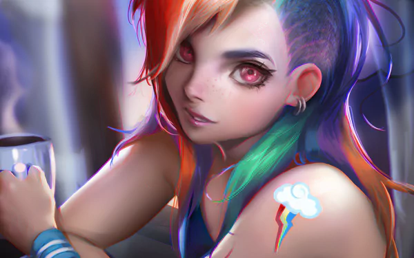 humanized Rainbow Dash tattoo pink eyes TV Show My Little Pony: Friendship Is Magic HD Desktop Wallpaper | Background Image